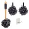 Loofah Bath Set with 1 Loofah on A Stick, 2 Sponge Poufs, and 1 Shower Hook